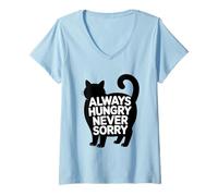 Women's Always Hungry Never Sorry Cat V-Neck T-Shirt