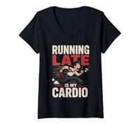Women's Always Late is My Cardio Funny Office Worker V-Neck T-Shirt