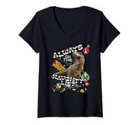 Womens Always On The Naughty List Dinosaur Fun V-Neck T-Shirt