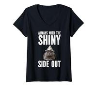 Women's Always with The Shiny Side Out Cat Tin Foil Hat Conspiracy V-Neck T-Shirt