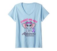 Women's Alzheimer's Awareness Forget-Me-Not Elephant V-Neck T-Shirt