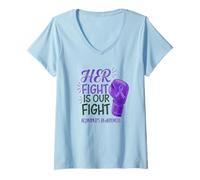Womens Alzheimer's Awareness Her Fight Is Our Fight boxing glove V-Neck T-Shirt