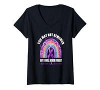 Womens Alzheimer's Awareness Ribbon We Remember You Butterfly V-Neck T-Shirt