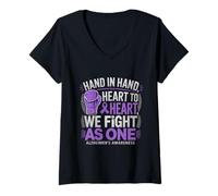 Womens Alzheimer's Awareness We Fight As One Purple Ribbon Boxing V-Neck T-Shirt