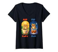 Womens AM Café PM Ron Puerto Rican Coquí Design V-Neck T-Shirt