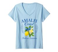Womens Amalfi Coast Italian Summer Italy Lemons Coquette Bow Retro V-Neck T-Shirt