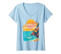 Womens Amalfi Dreaming Vintage Sunset Italy Coast Aesthetic Travel V-Neck T-Shirt