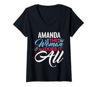 Women's Amanda The Woman Who Does It All T-Shirt Name AMANDAS V-Neck T-Shirt