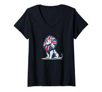 Womens Amazing Lion in United Kingdom Colors for Man and Woman V-Neck T-Shirt