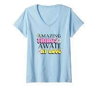 Womens Amazing Things Await My Love (Positive Statement) V-Neck T-Shirt