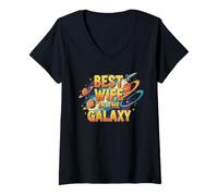 Womens Amazing Wife Galaxy Stars Design for Loving Spouse V-Neck T-Shirt