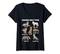 Women's Amazing Wolf Types Animal Species Wolves Nature V-Neck T-Shirt