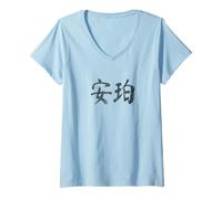 Womens Amber Written in Chinese Writing Characters V-Neck T-Shirt