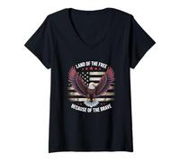 Womens America Bald Eagle Land of the Free Because of the Brave V-Neck T-Shirt