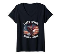 Womens America Bald Eagle Land of the Free Because of the Brave V-Neck T-Shirt