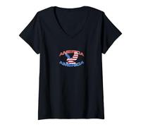 Women's America Bald Eagle Patriotic USA Flag Graphic V-Neck T-Shirt