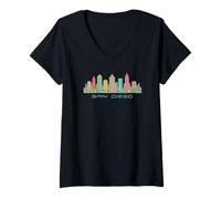 Womens America California San Diego Skyline Silhouette V-Neck T-Shirt