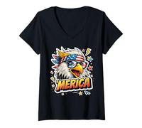 Women's America Funny Eagle Fourth of July V-Neck T-Shirt