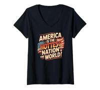 Womens America Is the Hottest Nation Patriotic US Flag V-Neck T-Shirt