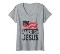 Womens America Jesus Patriotic Christians Faith V-Neck T-Shirt