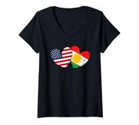 Womens America Kurdistan Heart Flag American Kurdish Pride V-Neck T-Shirt