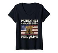 Womens America Patriotism Makes Me Feel Alive Army Veteran V-Neck T-Shirt
