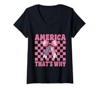 Womens America That's Why 4th of July USA American Flag Patriotic V-Neck T-Shirt
