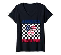Womens America That's Why 4th of July USA American Flag Patriotic V-Neck T-Shirt