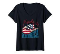 Womens America USA Flag Cowboy Hat 4th of July Patriotic Freedom V-Neck T-Shirt
