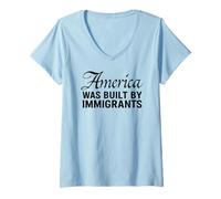 Womens America Was Built By Immigrants Protest Pride Migra USA Flag V-Neck T-Shirt