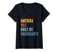 Womens America was Built by Immigrants Retro Rights Men Women Kids V-Neck T-Shirt