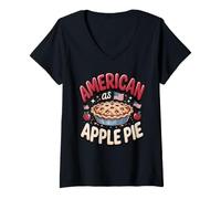 Women's American as Apple Pie Orchard Patriotic Fall V-Neck T-Shirt