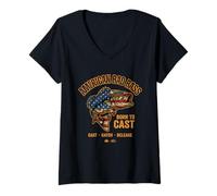 Women's American Bad bass Born to cast Catch Release V-Neck T-Shirt