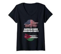 Womens American Born Jordanian Roots America Jordan Heritage V-Neck T-Shirt