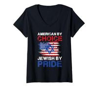 Womens American by Choice Jewish by Pride Statement Design V-Neck T-Shirt
