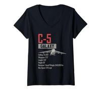 Women's American C-5 Galaxy Military Transport Aircraft V-Neck T-Shirt