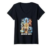 Women's American Catholic Patron Saint Religious V-Neck T-Shirt