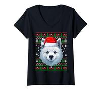 Womens American Eskimo Dog Christmas Ugly Sweater Adults Kids Xmas V-Neck T-Shirt