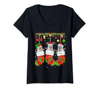 Womens American Eskimo Dog in Christmas Socks Funny Dog Lover Xmas V-Neck T-Shirt