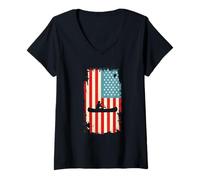 Women's American Flag Canoeing Paddler Lake River Outdoors V-Neck T-Shirt