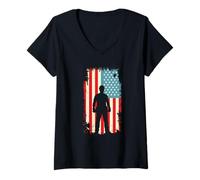 Women's American Flag Construction Worker Builder Hard Hat V-Neck T-Shirt