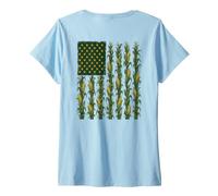 Women's American Flag Corn Field Farmer Patriotic On Back Farm Flag V-Neck T-Shirt