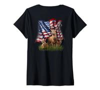 Womens American Flag Deer Buck Doe Fawn Patriotic Wildlife V-Neck T-Shirt