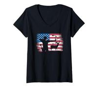 Womens American Flag Deer Hunting Tshirt Whitetail Buck Hunters USA V-Neck T-Shirt
