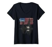 Womens American Flag Deer Hunting Tshirt Whitetail Buck Hunters USA V-Neck T-Shirt