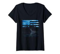 Womens American Flag Deer Hunting Tshirt Whitetail Buck Hunters USA V-Neck T-Shirt