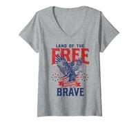 Womens American Flag Eagle USA Patriot Graphic V-Neck T-Shirt