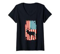 Women's American Flag Elk Hunting Hunter Outdoors Wildlife V-Neck T-Shirt