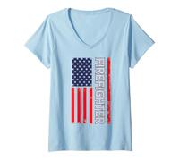 Womens American Flag Firefighter USA United States V-Neck T-Shirt