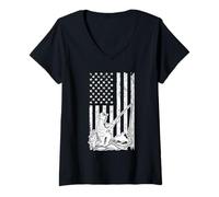 Womens American Flag Fishing Enthusiast Design V-Neck T-Shirt
